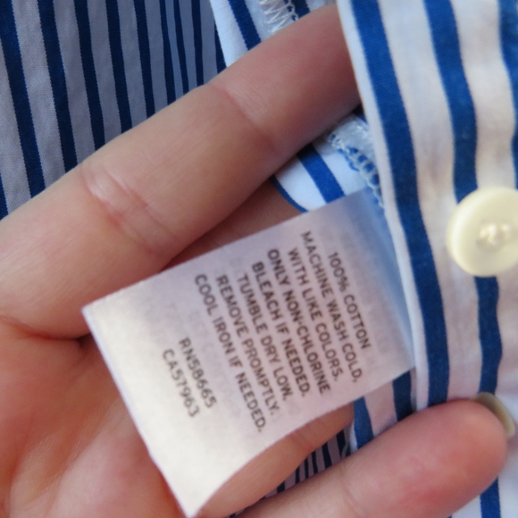 Treasure and Bond Puff Sleeve Blue White Striped Button Down Blouse - Picture 8 of 11